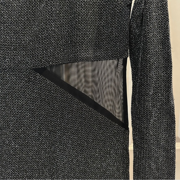 Sexy One Shoulder Black Metallic Mini Dress Bodycon Club Sheer Mesh Cut Out XS - Picture 6 of 7
